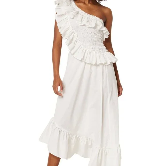 navy blue dress for baby girl Isabella White Hi-Lo Asymmetrical Ruffle Dress M main image 0